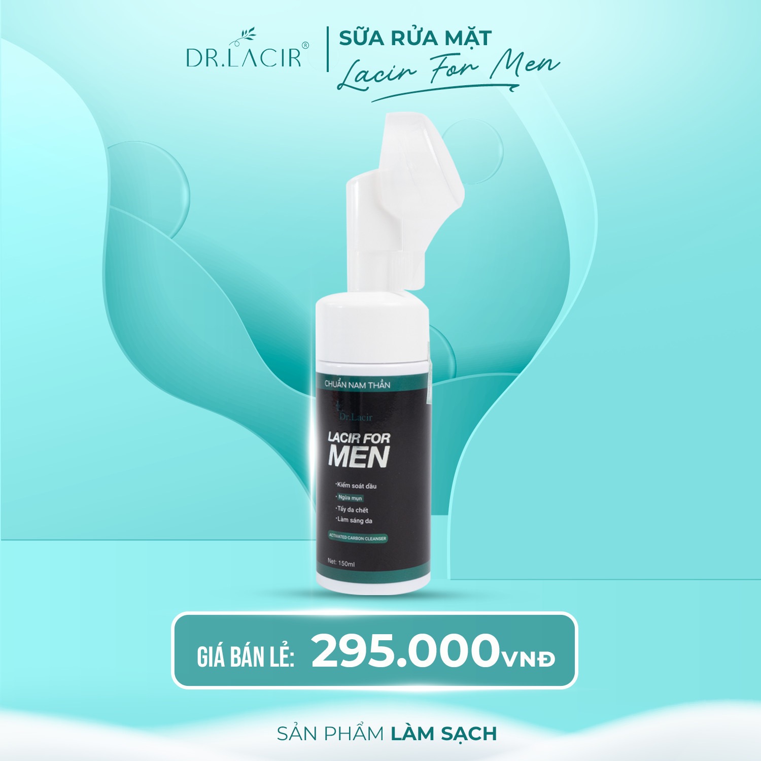 Sữa Rửa Mặt Nam Lacir For Men Thương Hiệu Dr.Lacir Có Đầu Cọ Sillicon Sạch Gấp 10 lần 150ml DR03